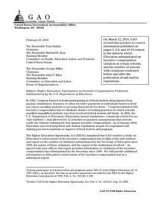 Read Higher Education: Information on Incentive Compensation Violations Substantiated by the U.S. Department of Education - U.S. Government Accountability Office file in PDF